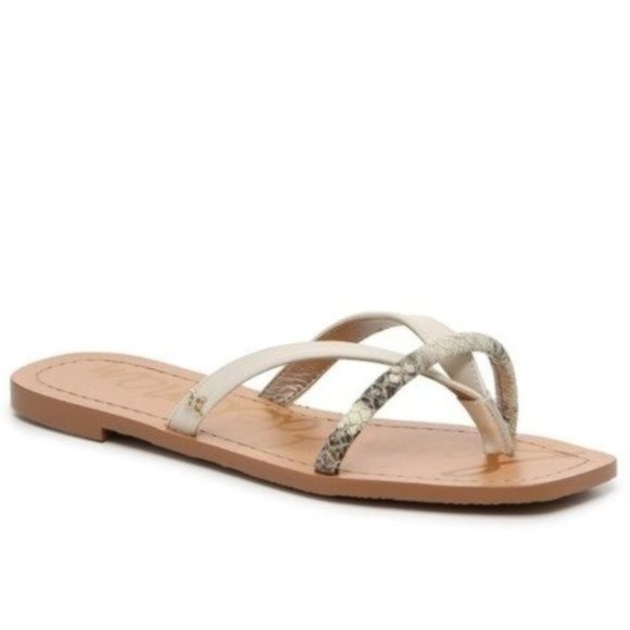 SAM EDELMAN Abbey Flip Flop Sandal in Off White Snake Print - NEW - 6 / 7.5 - Picture 3 of 9